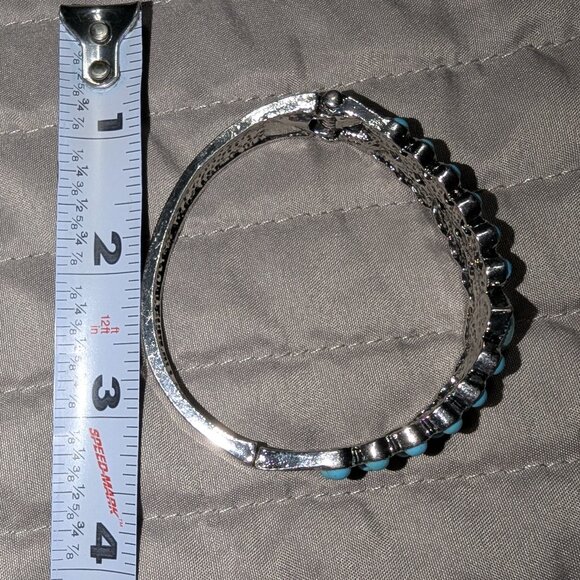 $2 with Bundle ~ Turquoise Teardrop Cuff Bracelet Silver Boho Western Style 5184 - Picture 4 of 4